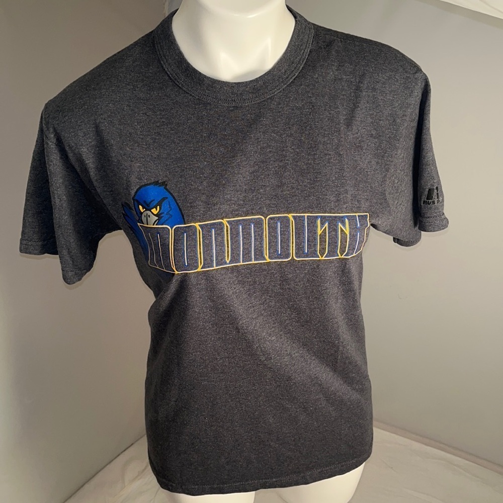 Russell Athletics Monmouth University logo gray crew neck short sleeve t-shirt